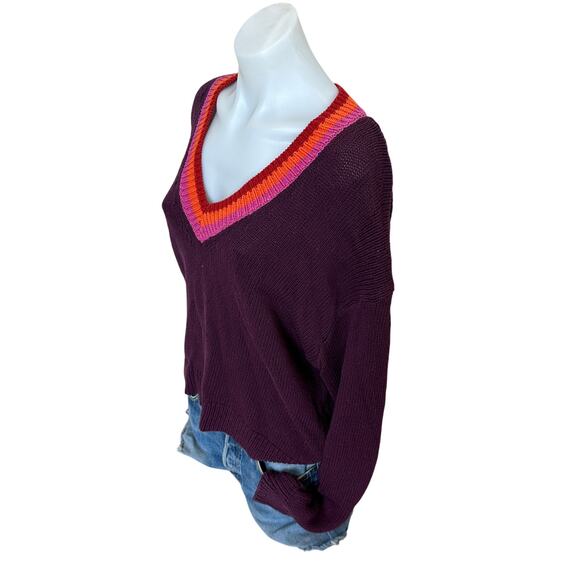 Marine Layer Burgundy Oversized Sweater LARGE V-Neck Preppy Cotton Wool $148 - Picture 8 of 11